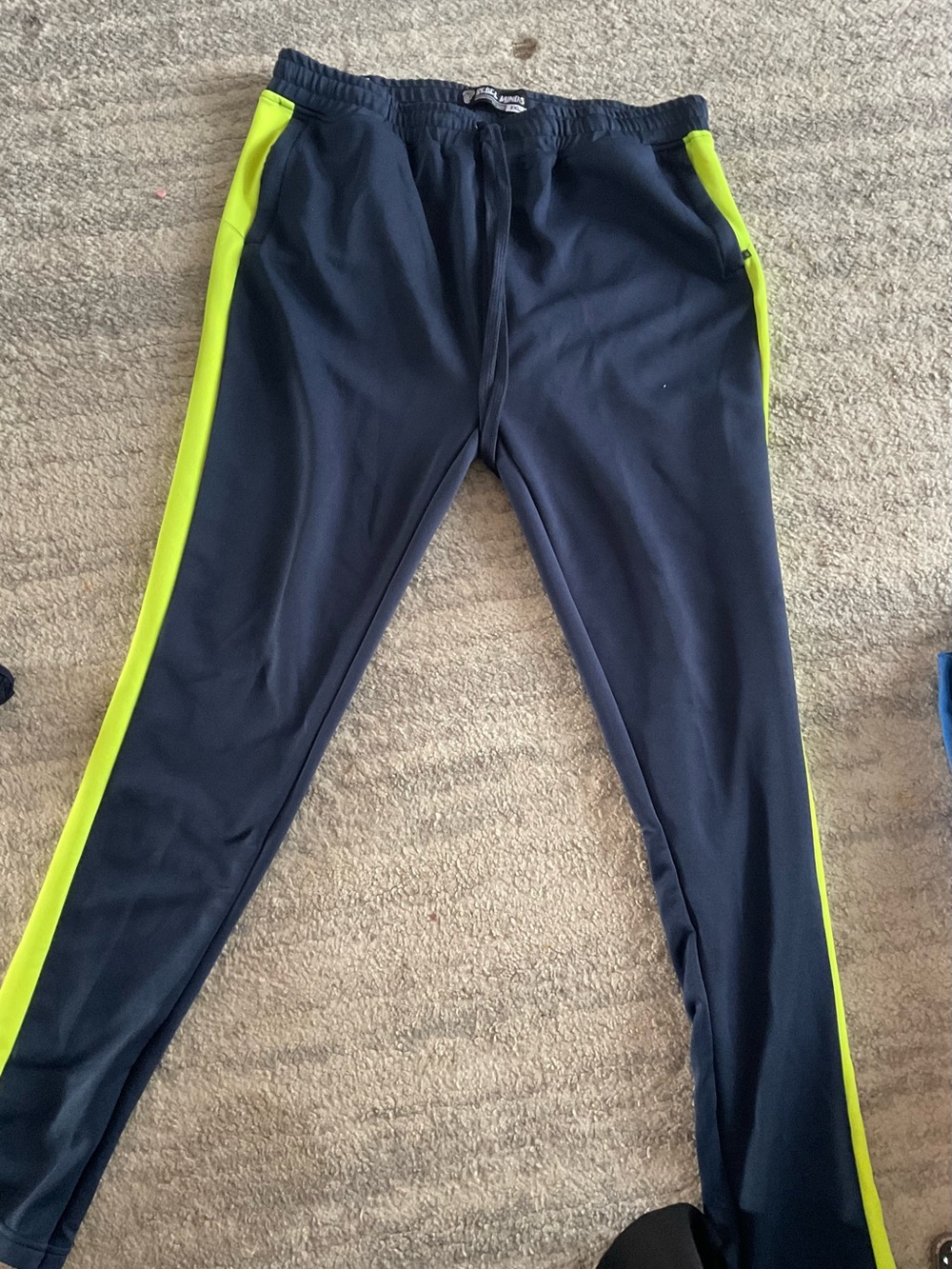 Men's Navy Joggers with Neon Yellow Side Stripe - Athletic Fit